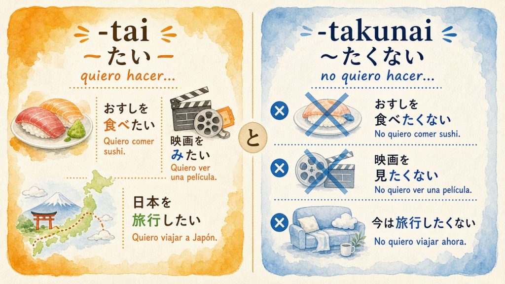 -tai y -takunai: expresar lo que quieres y lo que no quieres en japonés